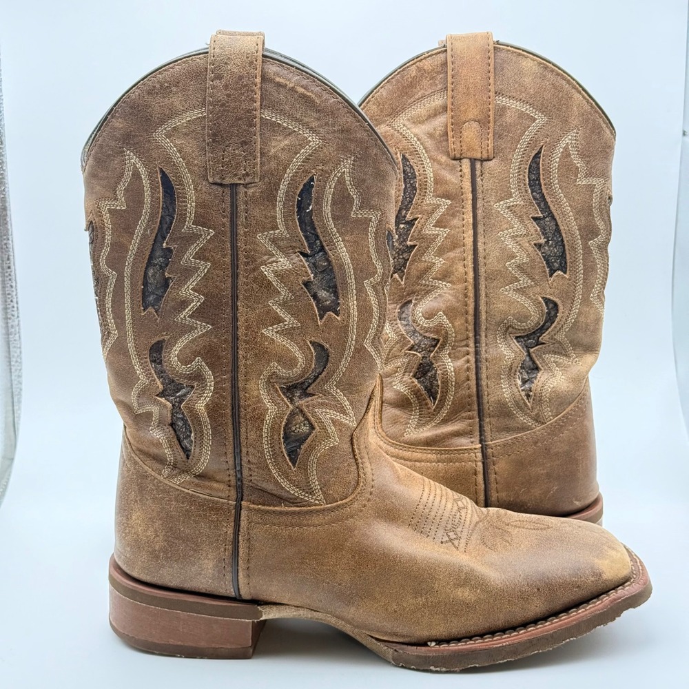 Laredo 7952 Cowboy Approved Mens 8.5 D Brown Leather Western Square Toe Boots
